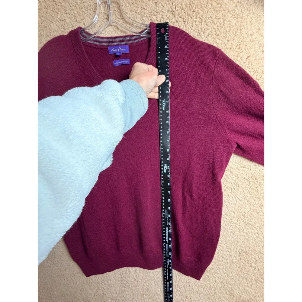 Alan Flusser 100% Cashmere V Neck Sweater Burgundy Mens Large